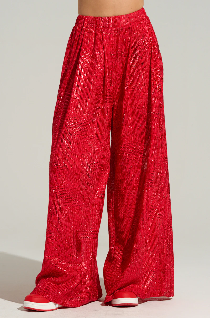 JUST LIKE MAGIC METALLIC WIDE LEG PANT IN RED - Image 2