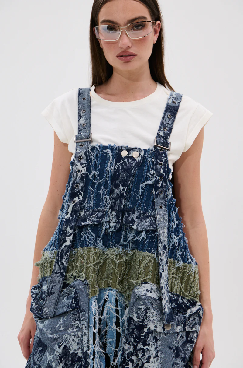 JUST LIKE THAT BAGGY FIT OVERALLS IN PATCHWORK DENIM - Image 10
