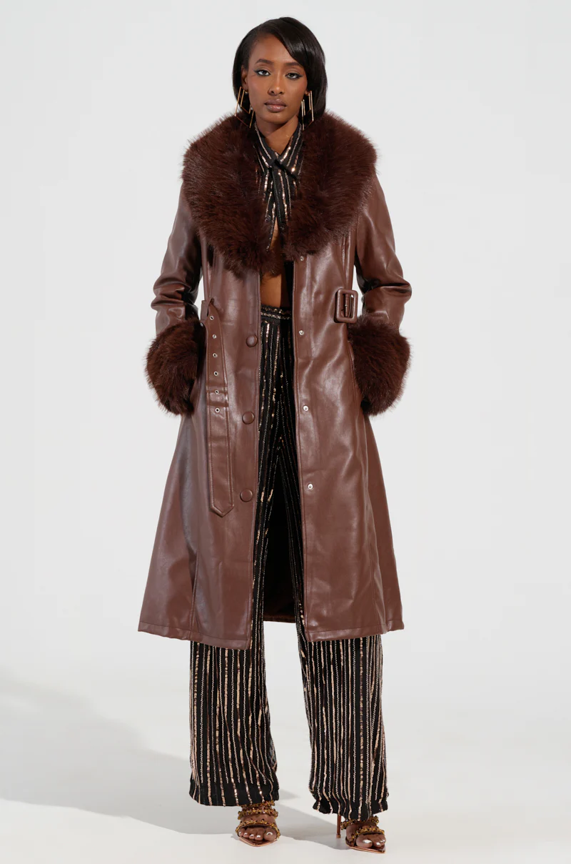 KAYA FUR LINED TRENCH IN BROWN - Image 2
