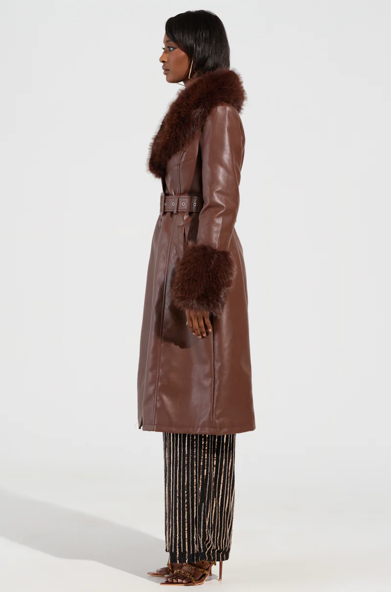 KAYA FUR LINED TRENCH IN BROWN - Image 3