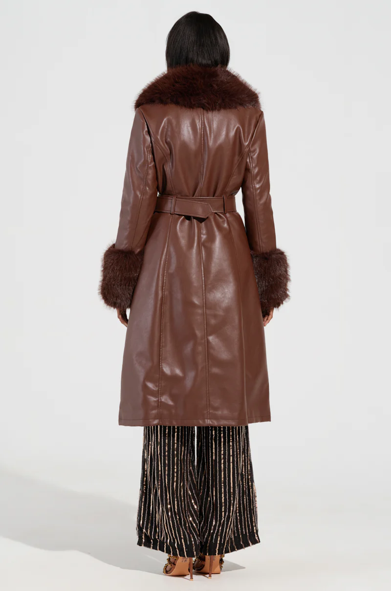 KAYA FUR LINED TRENCH IN BROWN - Image 4