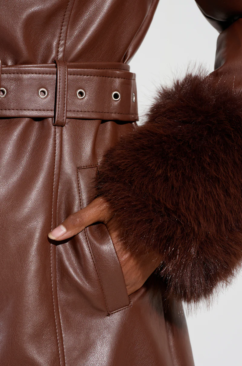 KAYA FUR LINED TRENCH IN BROWN - Image 5