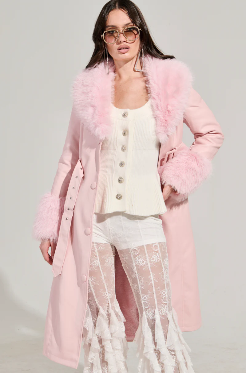 KAYA FUR LINED TRENCH IN LIGHT PINK - Image 3