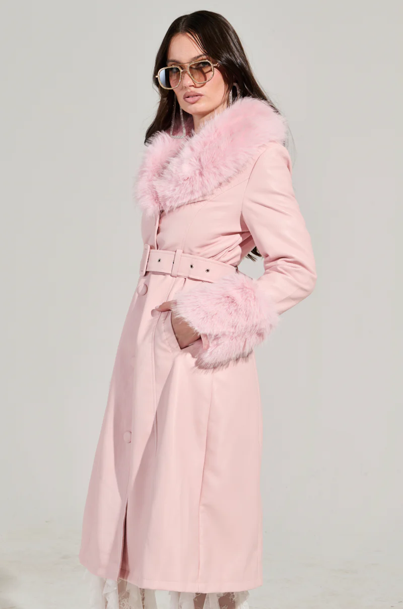 KAYA FUR LINED TRENCH IN LIGHT PINK - Image 4