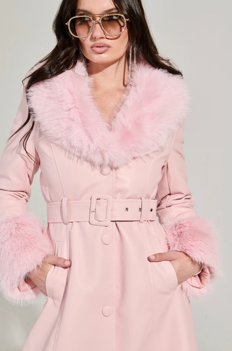 KAYA FUR LINED TRENCH IN LIGHT PINK - Image 7