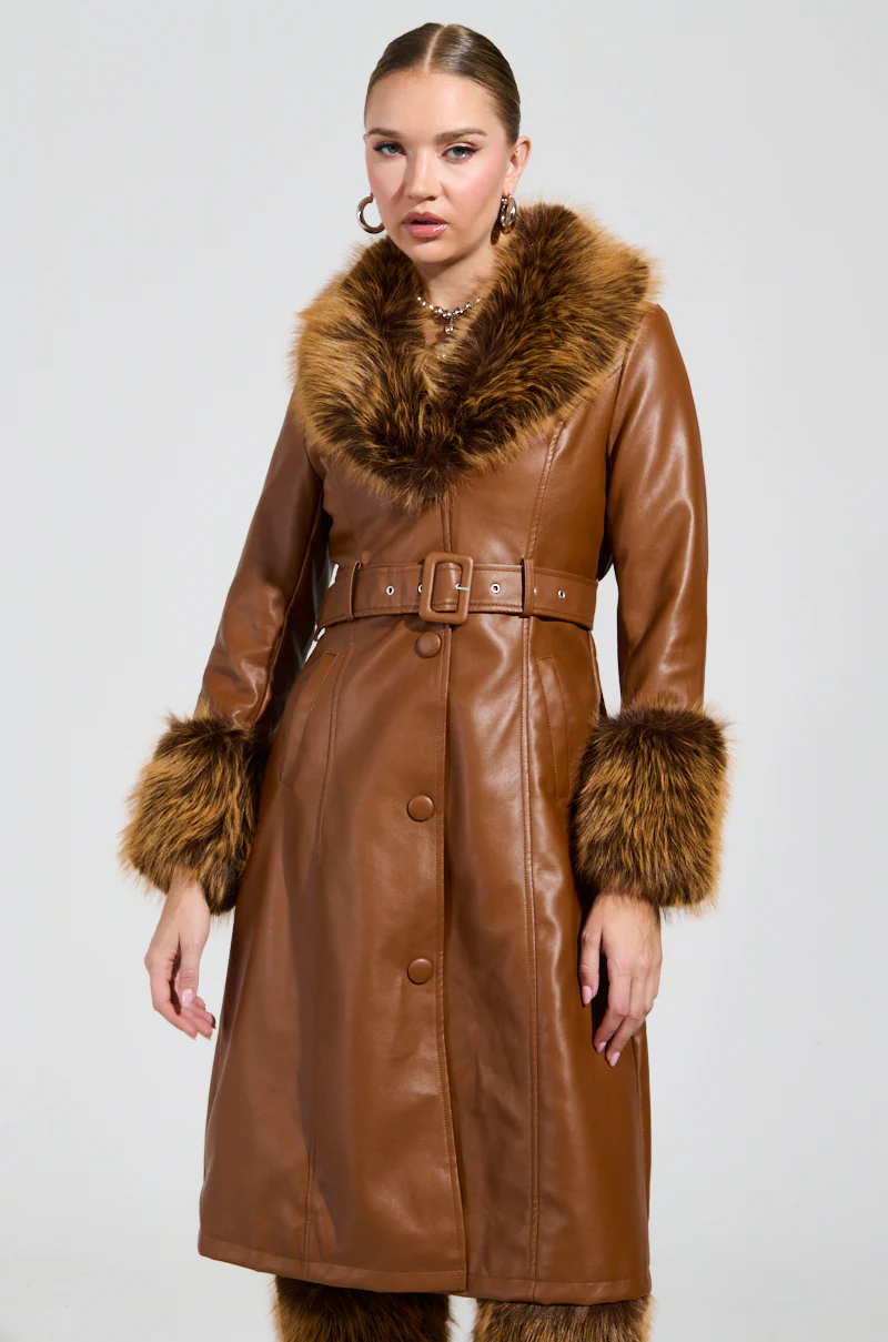 KAYA FUR LINED TRENCH IN TAN - Image 3