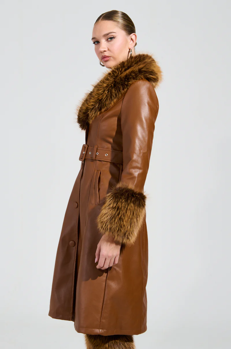 KAYA FUR LINED TRENCH IN TAN - Image 4