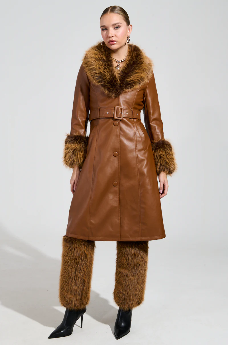 KAYA FUR LINED TRENCH IN TAN - Image 6