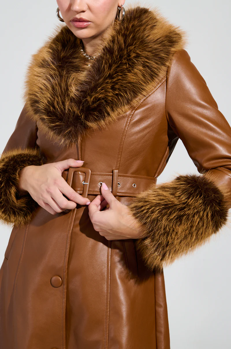 KAYA FUR LINED TRENCH IN TAN - Image 8
