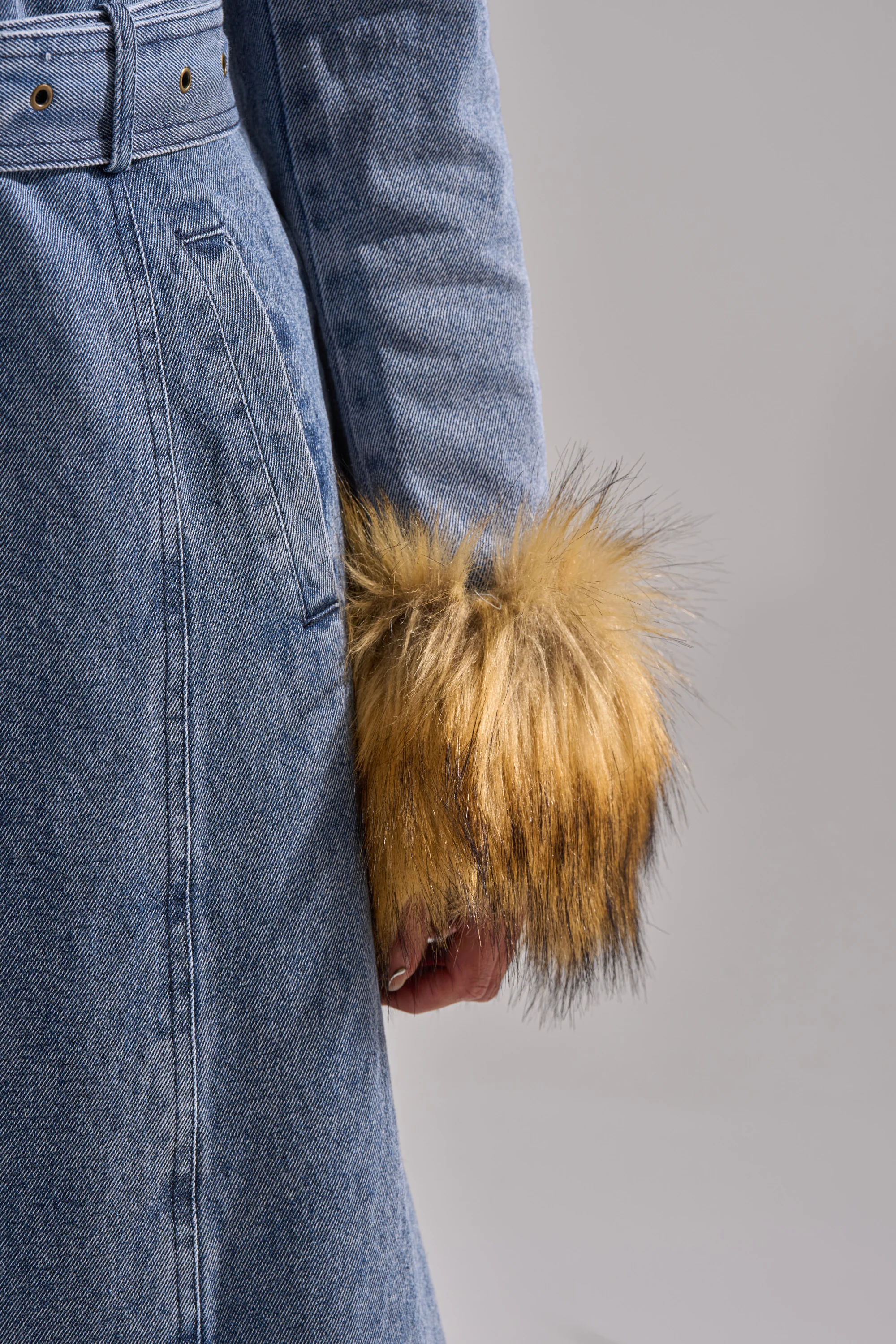 KAYA FUR TRIM DENIM TRENCH - Image 11