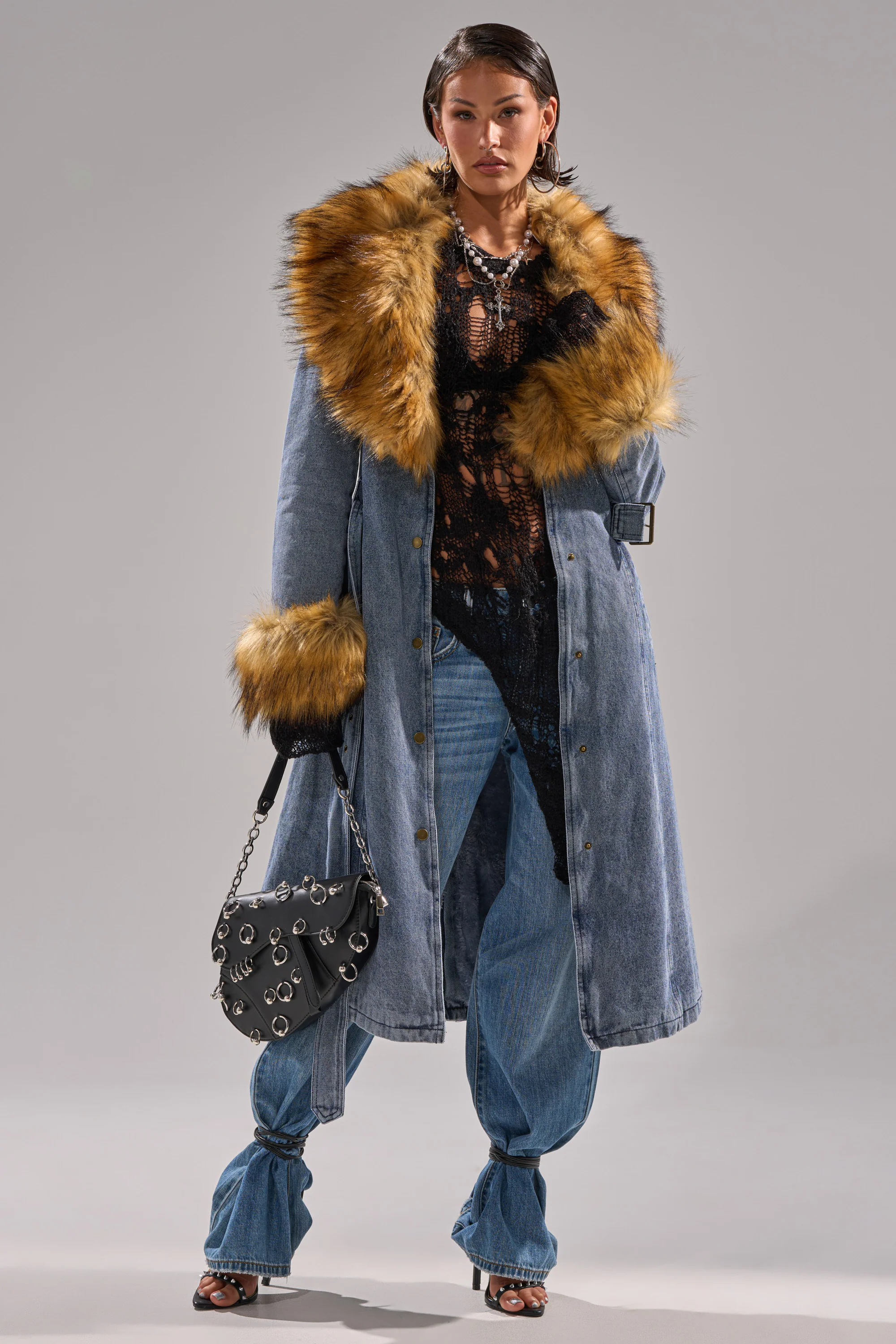 KAYA FUR TRIM DENIM TRENCH - Image 2