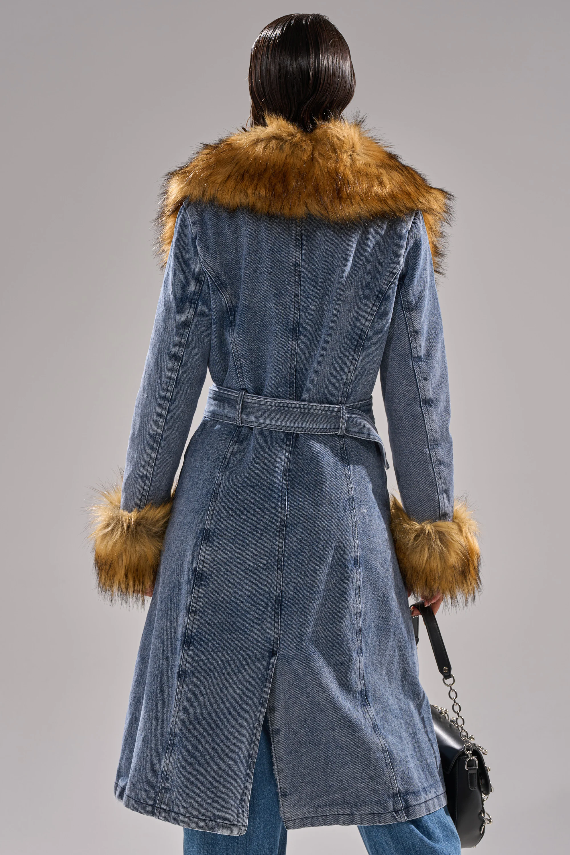 KAYA FUR TRIM DENIM TRENCH - Image 6