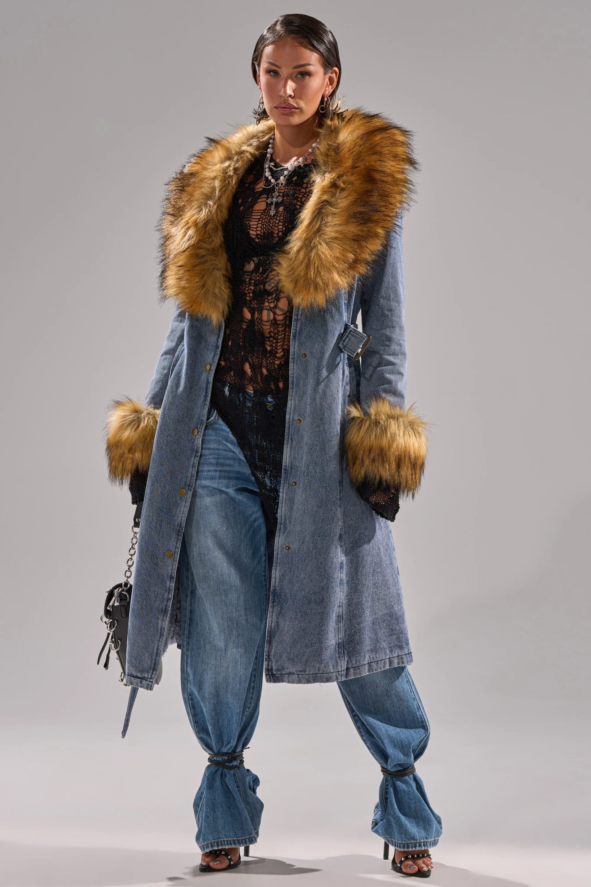 KAYA FUR TRIM DENIM TRENCH - Image 8