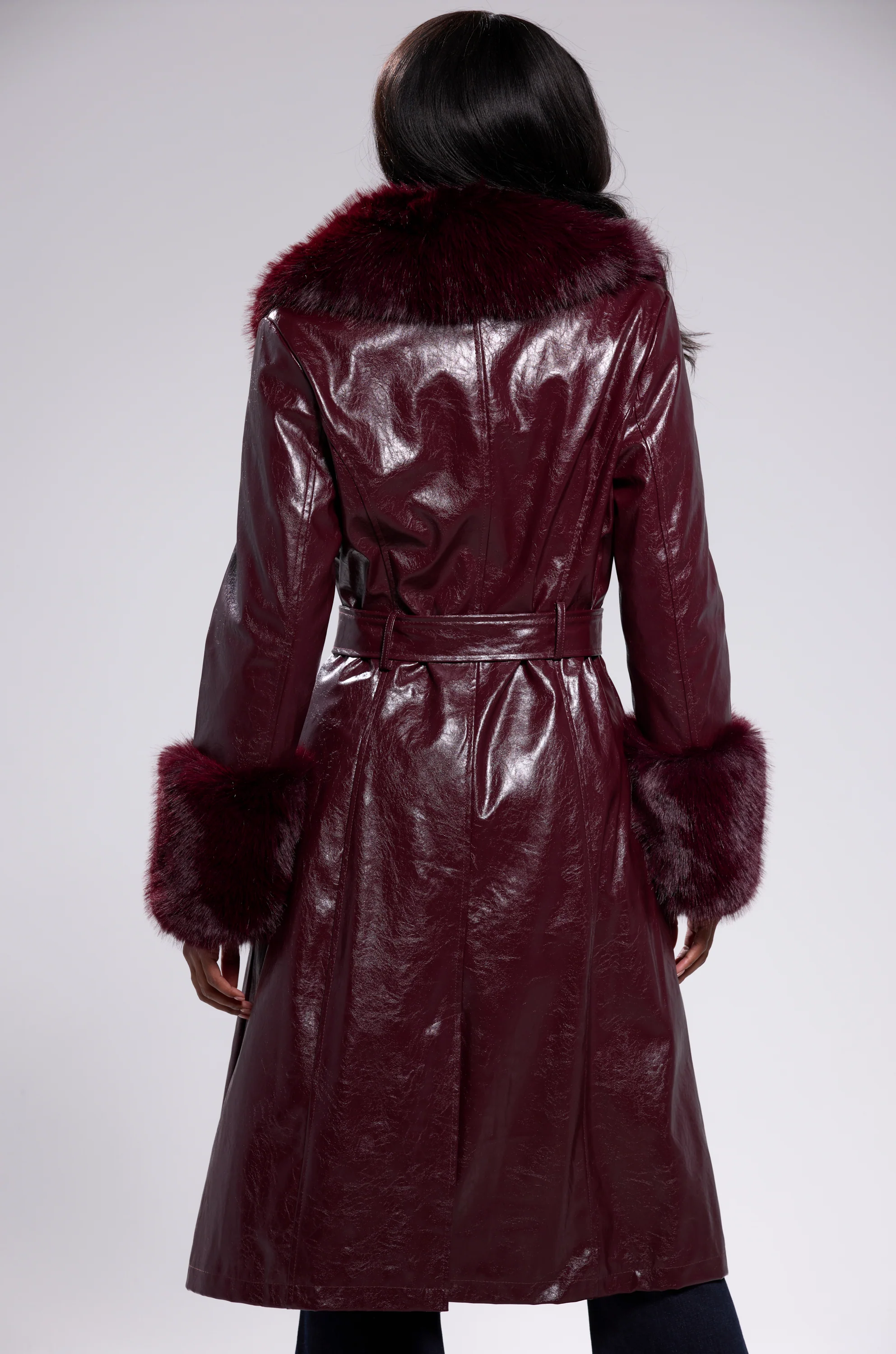 KAYA FUR TRIM TRENCH IN BURGUNDY - Image 9
