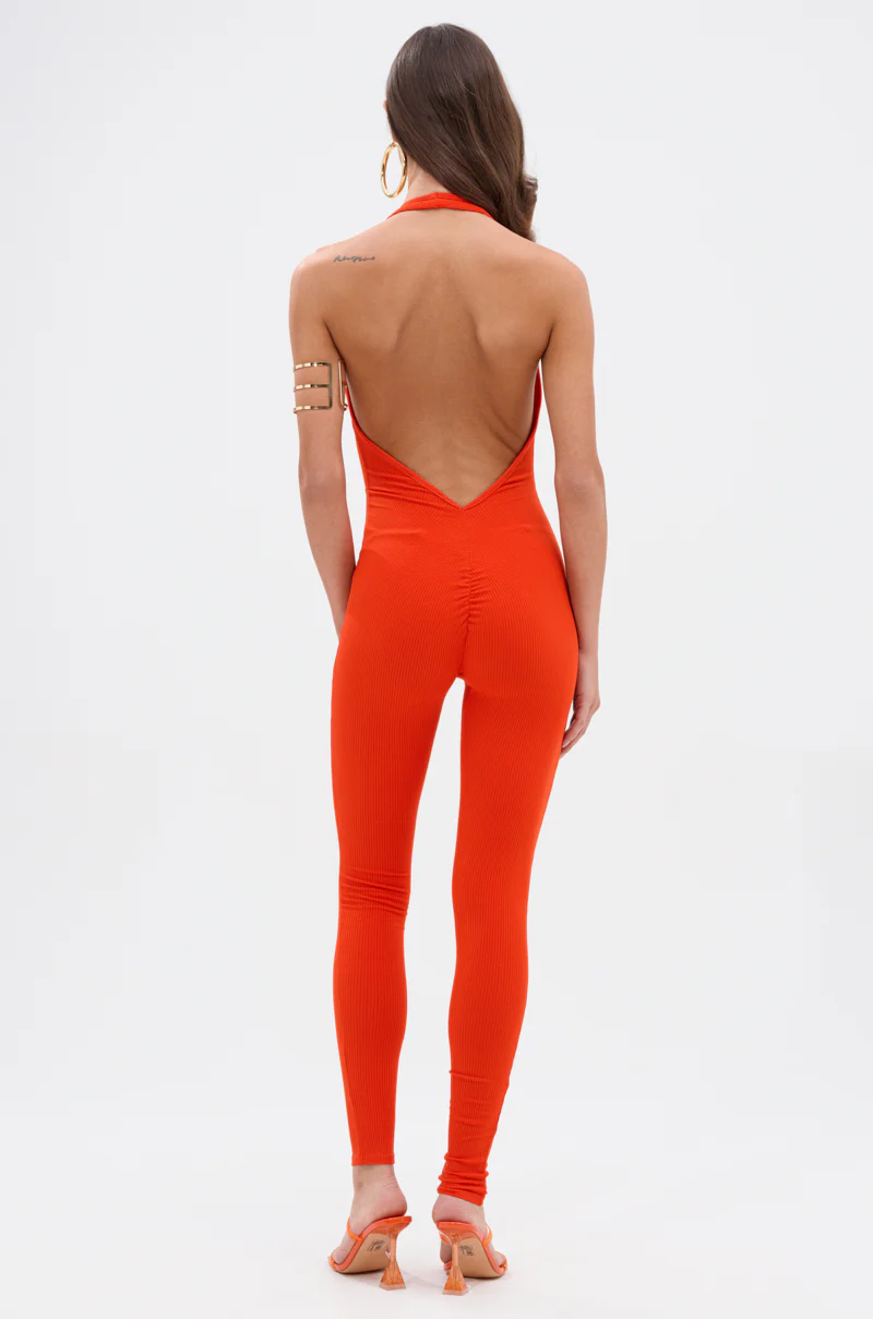 KEEP IT CASUAL HALTER JUMPSUIT IN ORANGE - Image 5
