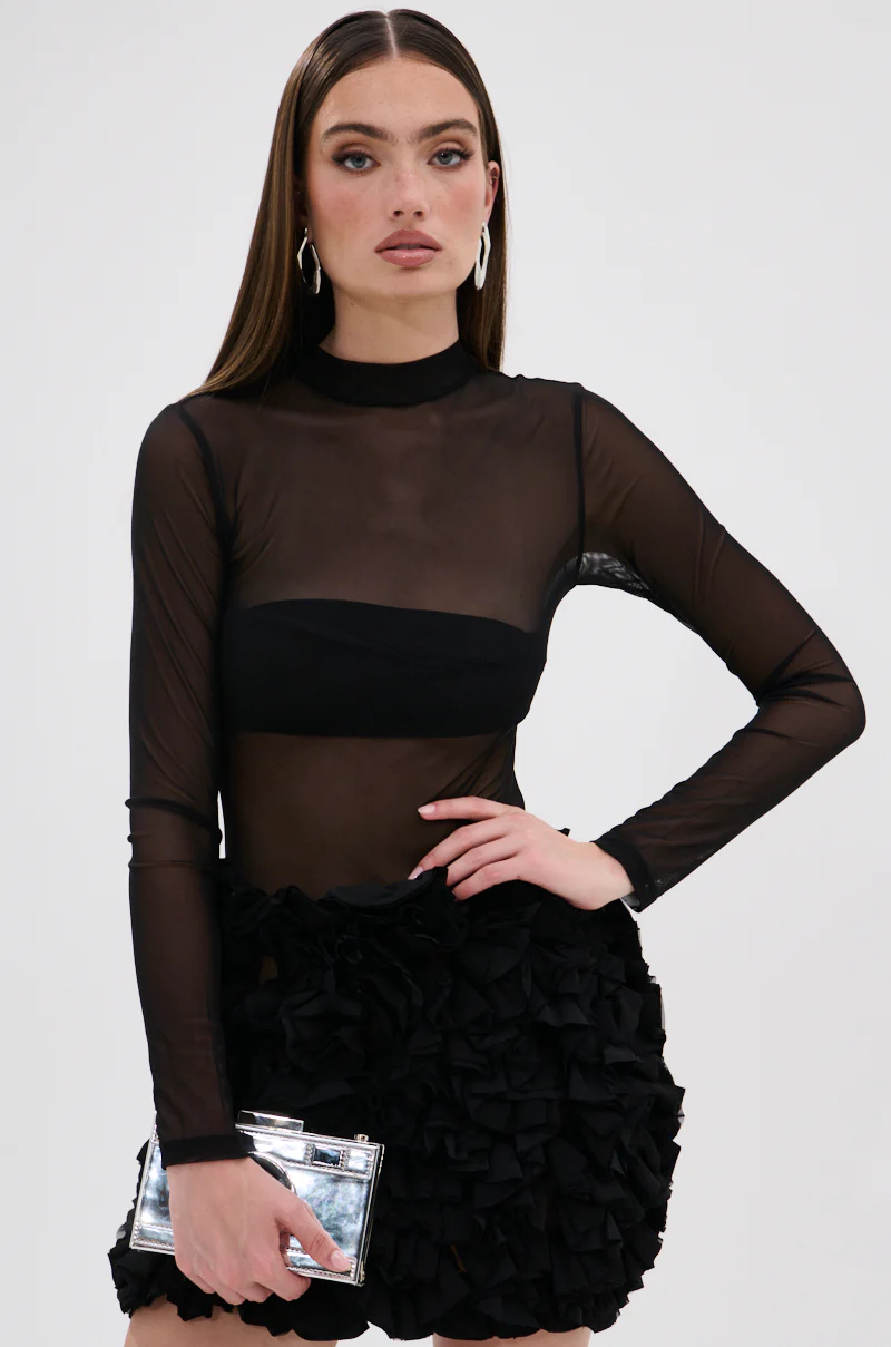 KELYN MESH MINI DRESS IN BLACK - Image 3