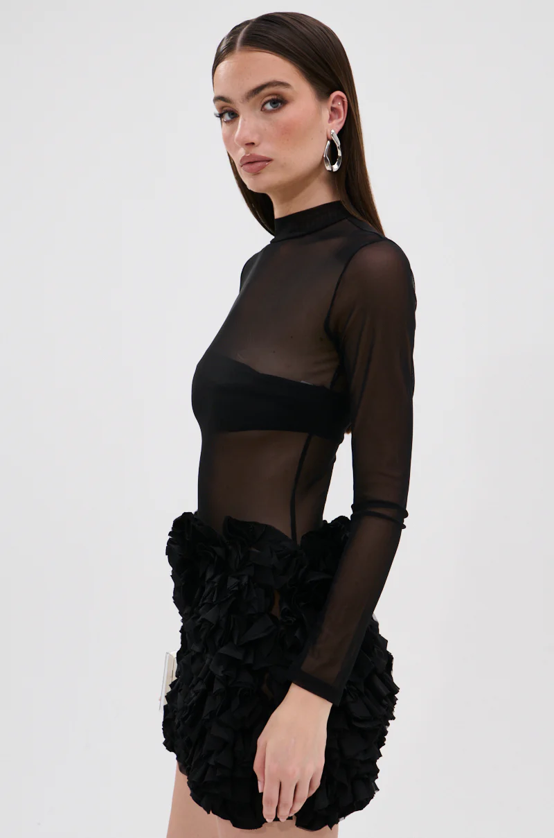 KELYN MESH MINI DRESS IN BLACK - Image 4