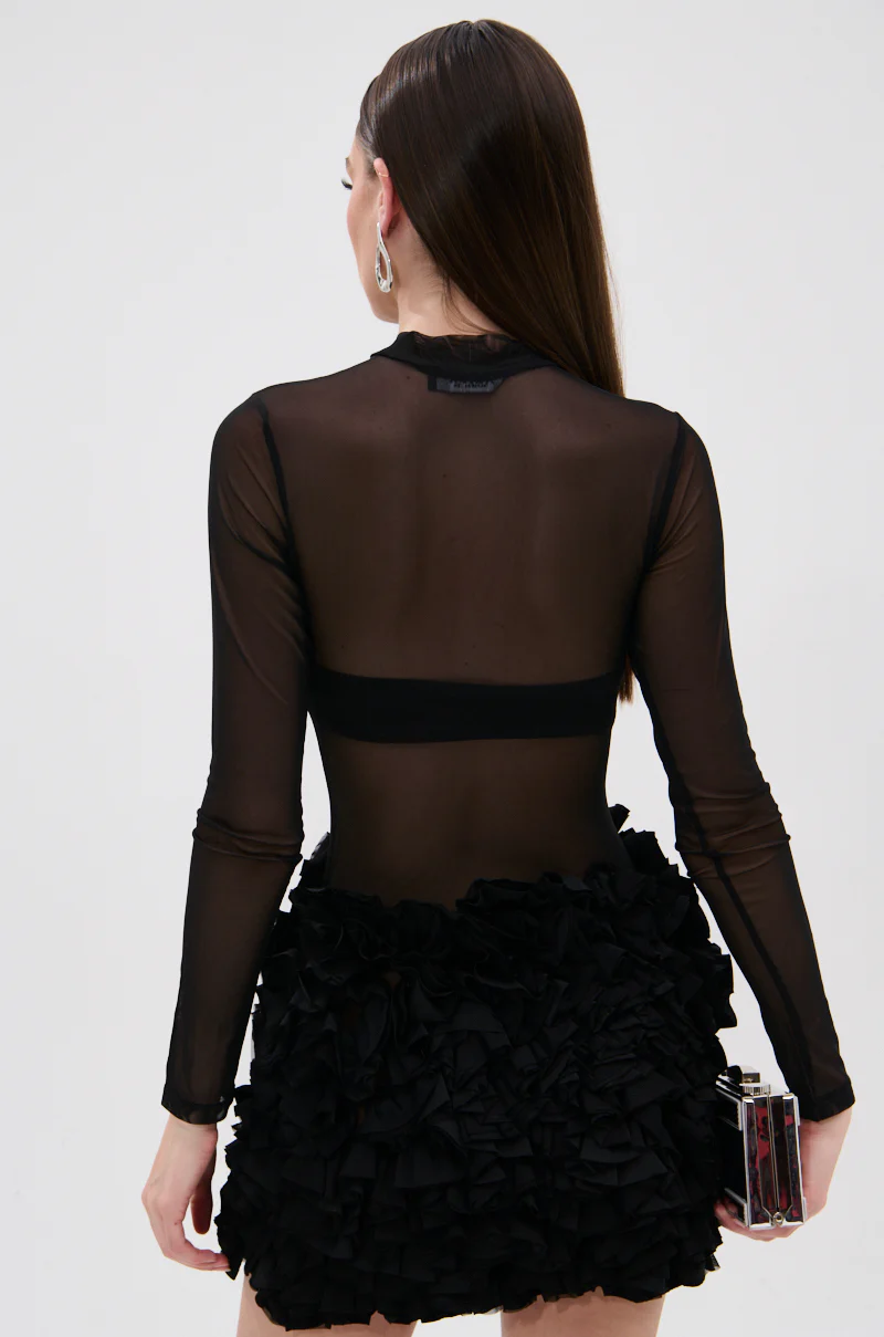 KELYN MESH MINI DRESS IN BLACK - Image 5