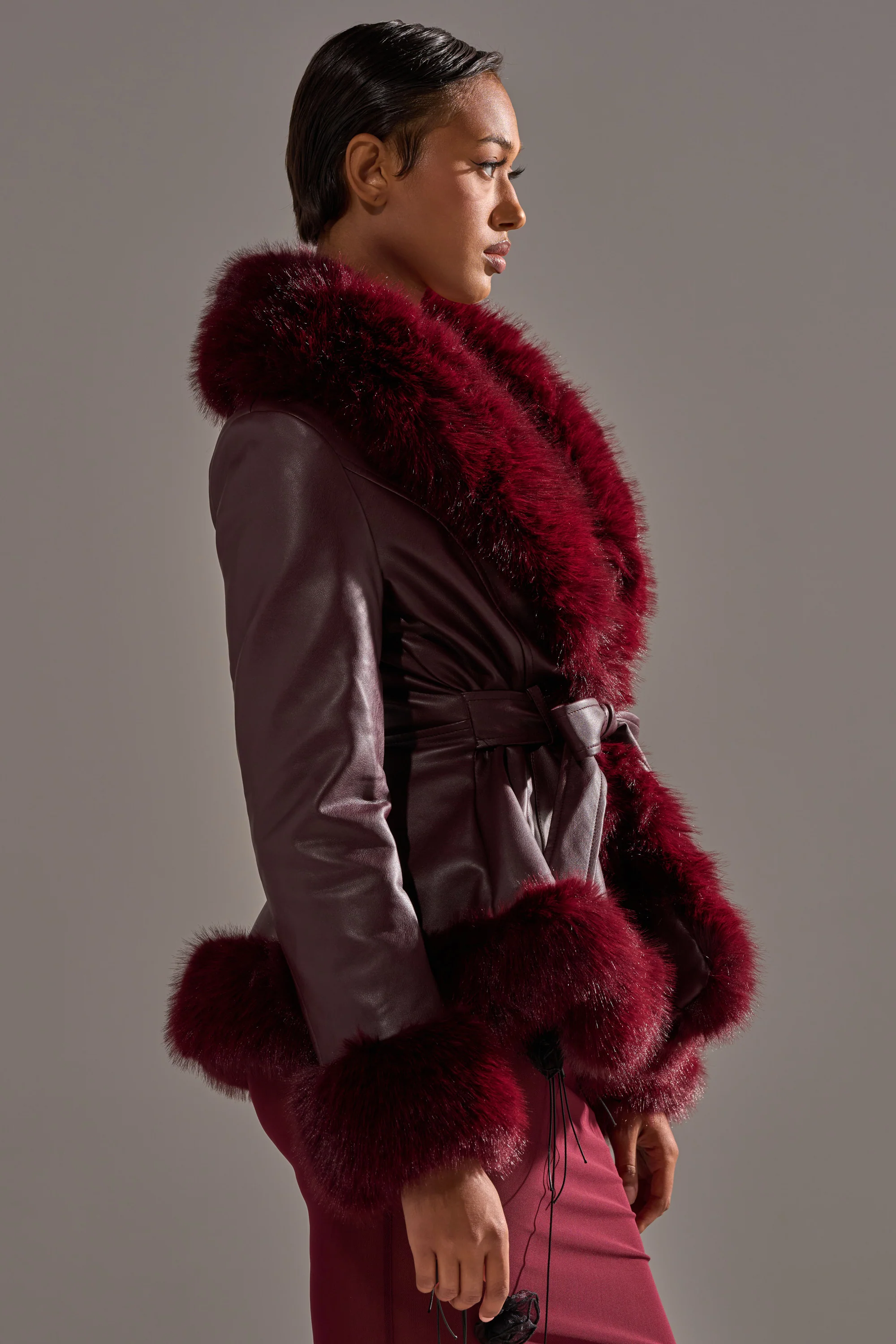KENZY FUR TRIM MOTO IN BURGUNDY - Image 5