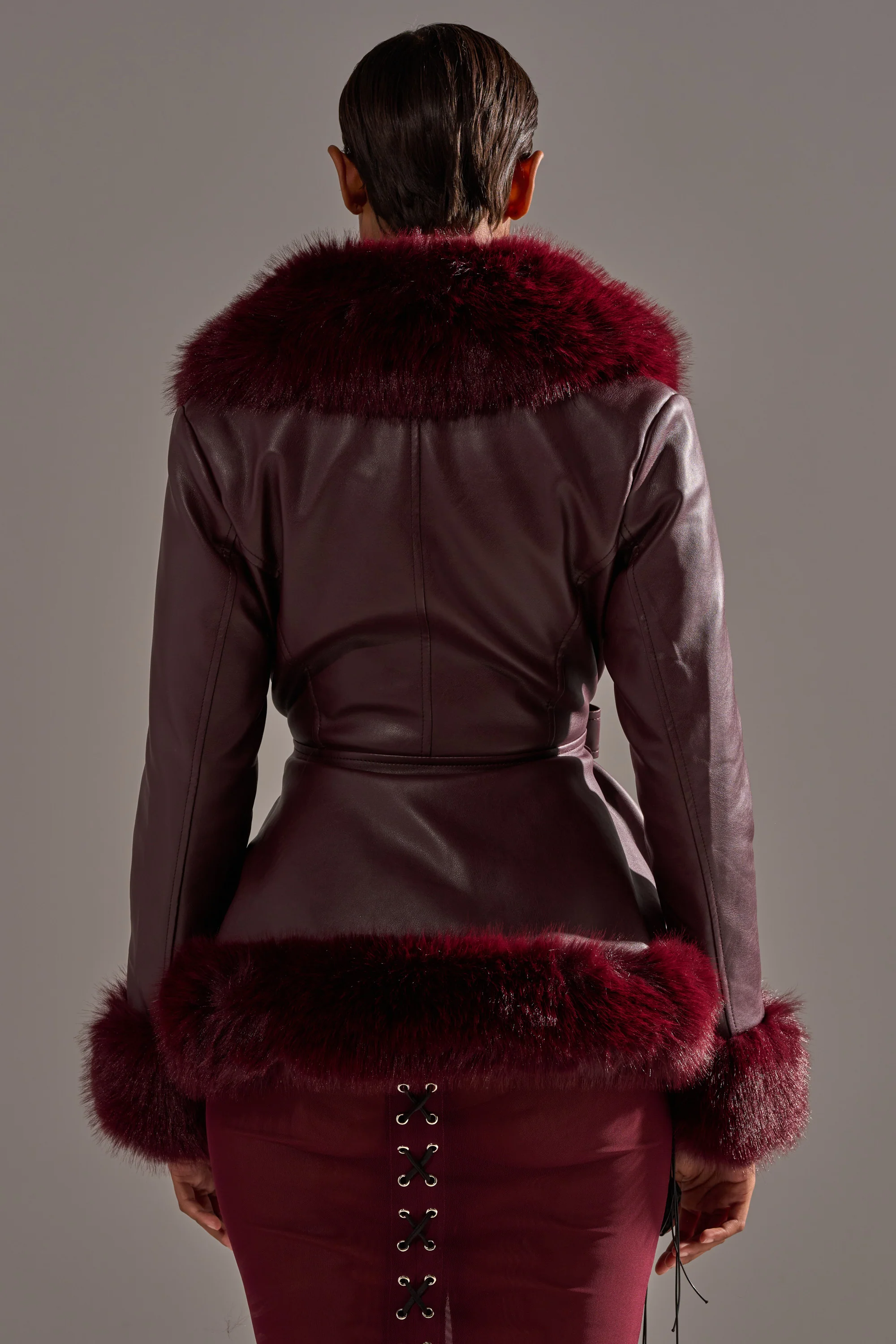 KENZY FUR TRIM MOTO IN BURGUNDY - Image 6