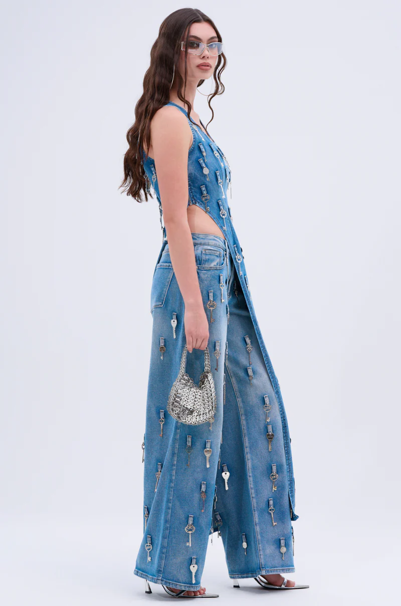 KEY TO YOUR HEART ASYMMETRICAL DENIM TOP - Image 3