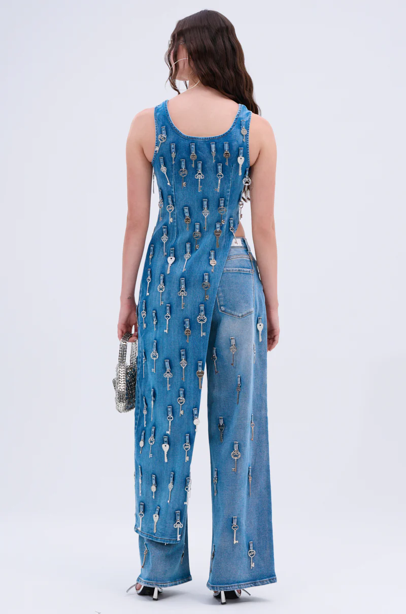KEY TO YOUR HEART ASYMMETRICAL DENIM TOP - Image 5