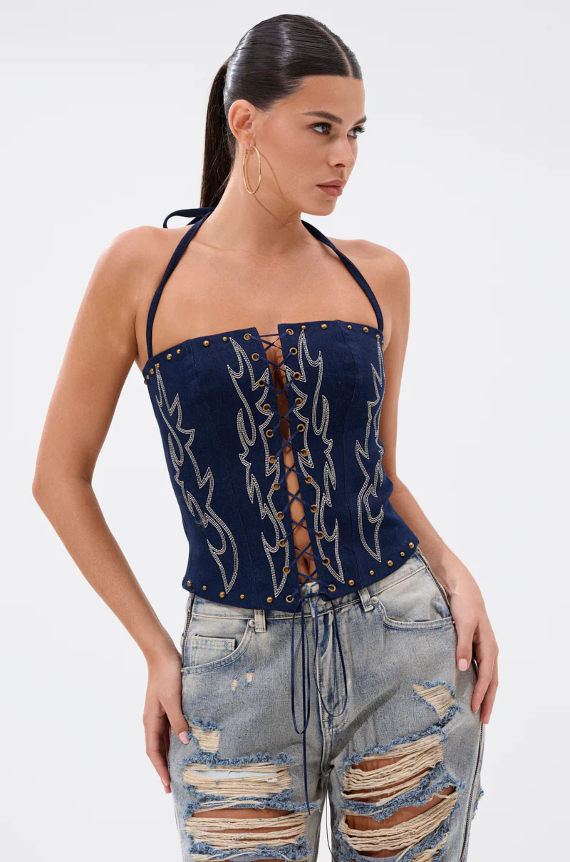KIMMY LACE UP DENIM CORSET - Image 3