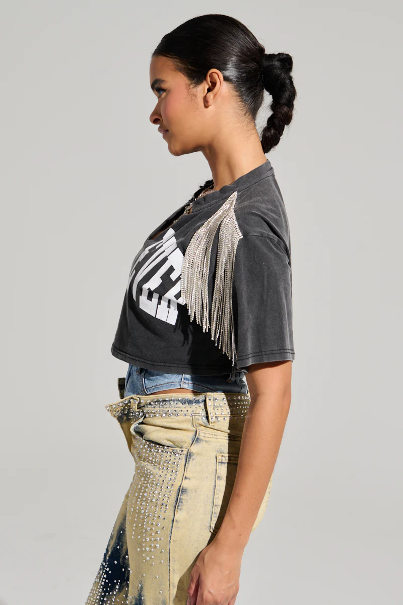 KISS IT SHORT SLEEVE RHINESTIONE FRINGE TEE - Image 5