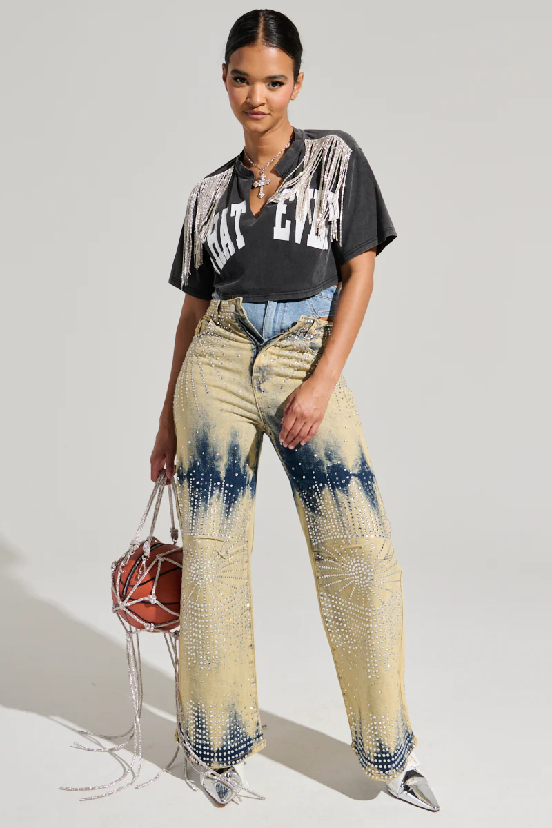 KISS IT SHORT SLEEVE RHINESTIONE FRINGE TEE - Image 7