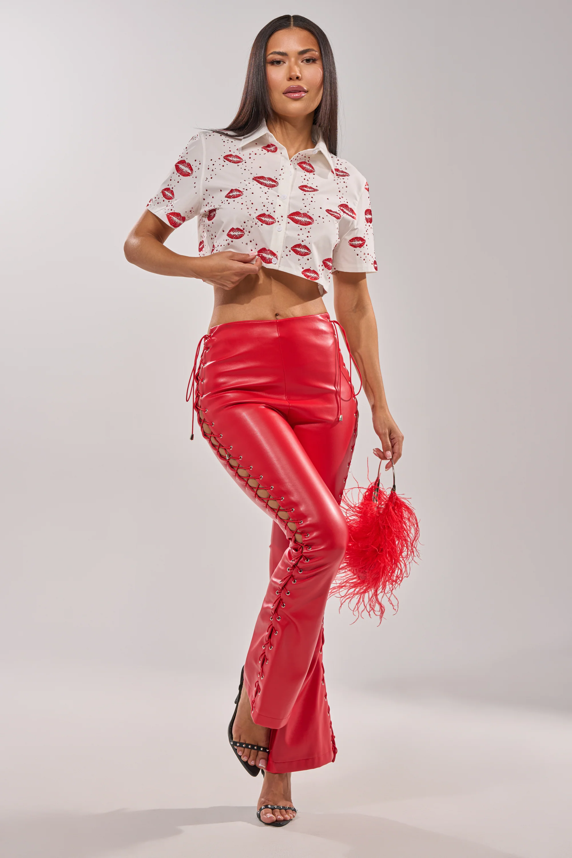 KISS KISS RHINESTONE CROPPED BUTTON DOWN - Image 11