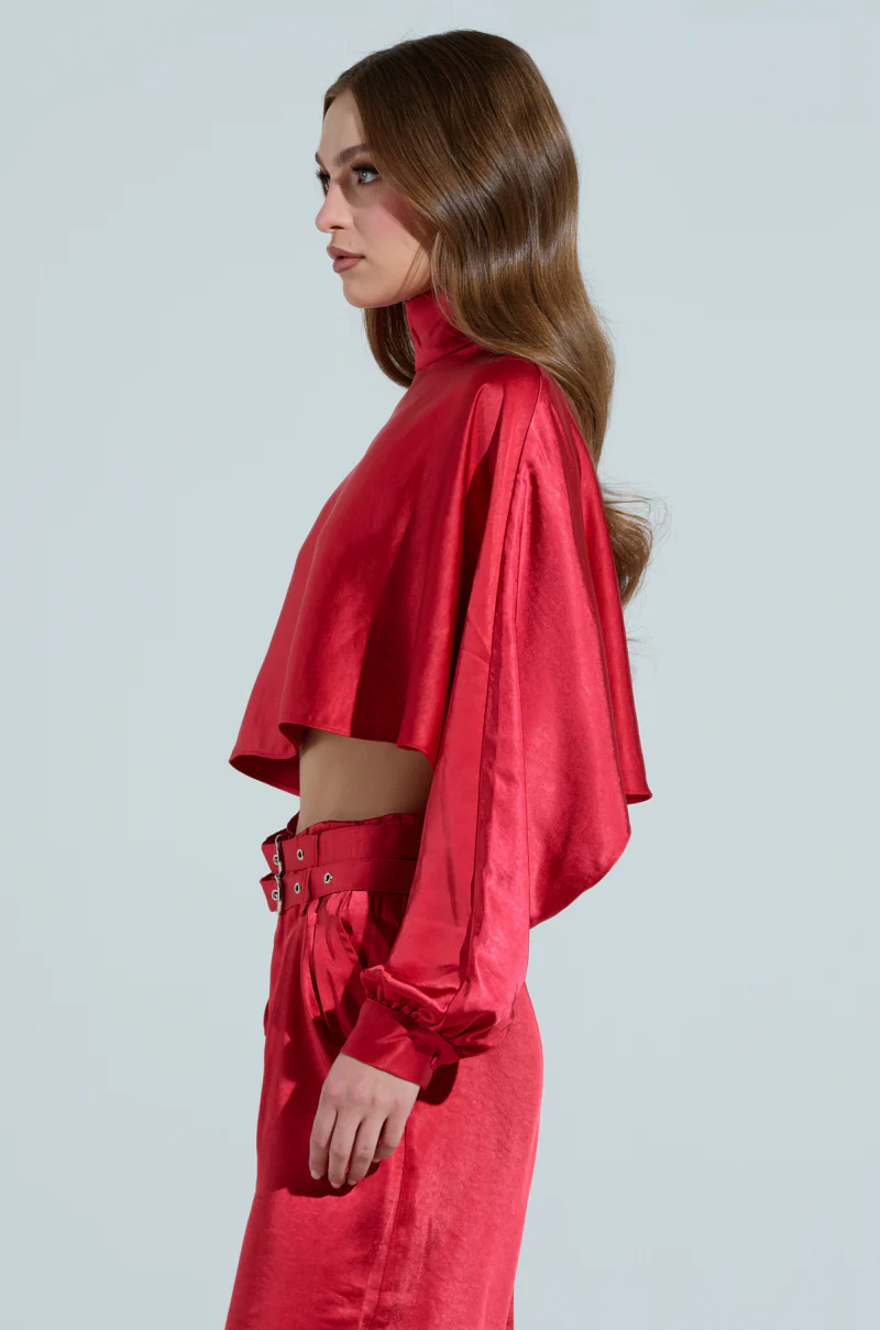 FEELIN' THE LOVE SATIN MOCK NECK BLOUSE IN RED - Image 3