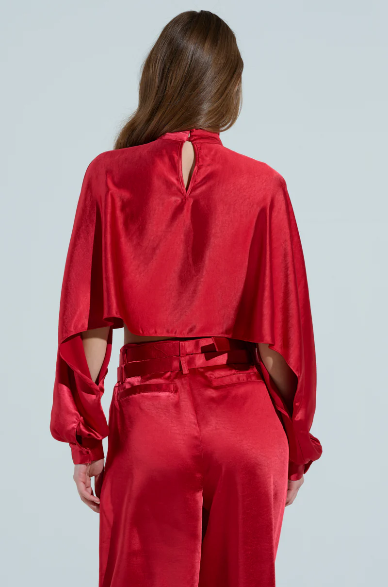 FEELIN' THE LOVE SATIN MOCK NECK BLOUSE IN RED - Image 4