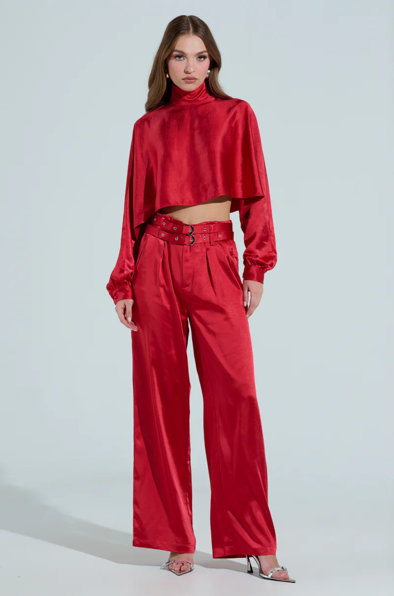 FEELIN' THE LOVE SATIN MOCK NECK BLOUSE IN RED - Image 5
