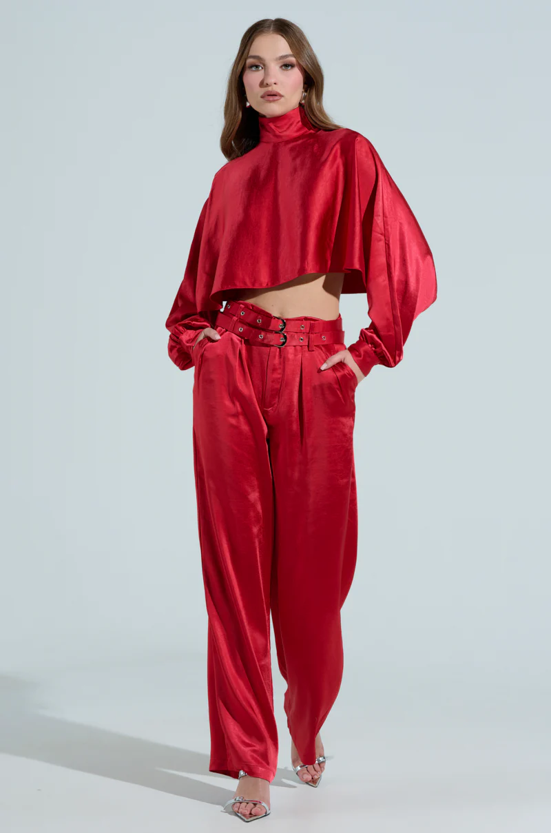 FEELIN' THE LOVE SATIN MOCK NECK BLOUSE IN RED - Image 6