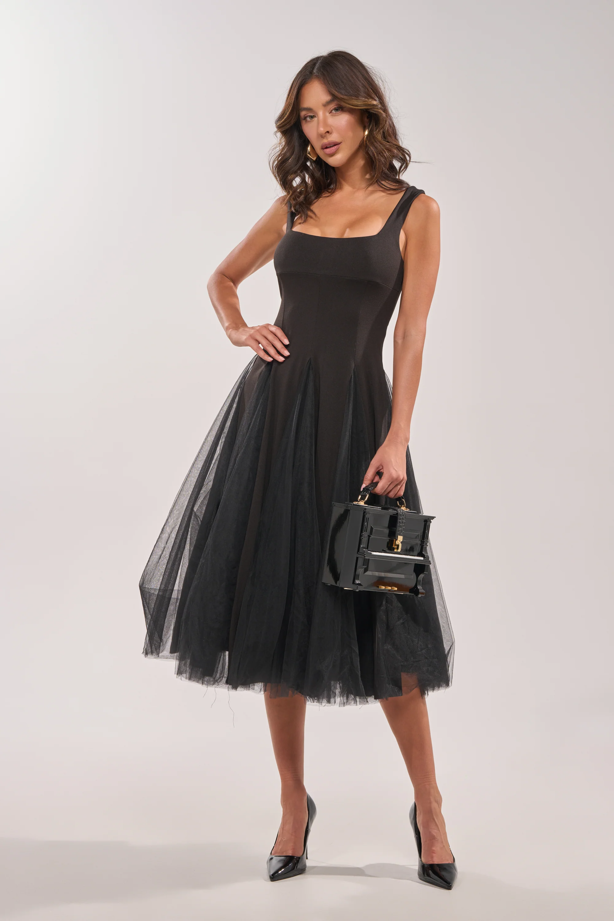 KNOW YOUR WORTH TULLE MIDI DRESS IN BLACK - Image 2