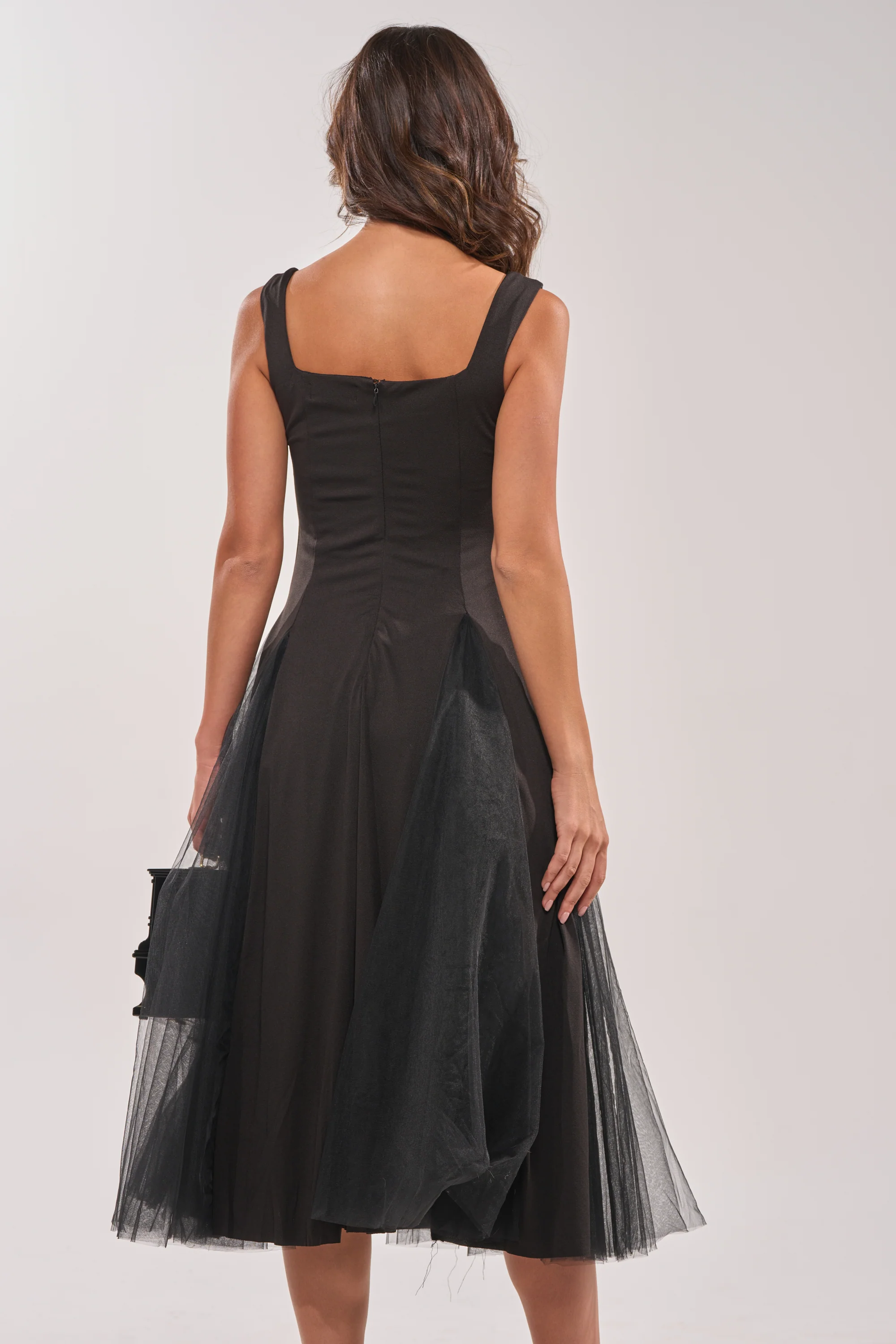 KNOW YOUR WORTH TULLE MIDI DRESS IN BLACK - Image 5