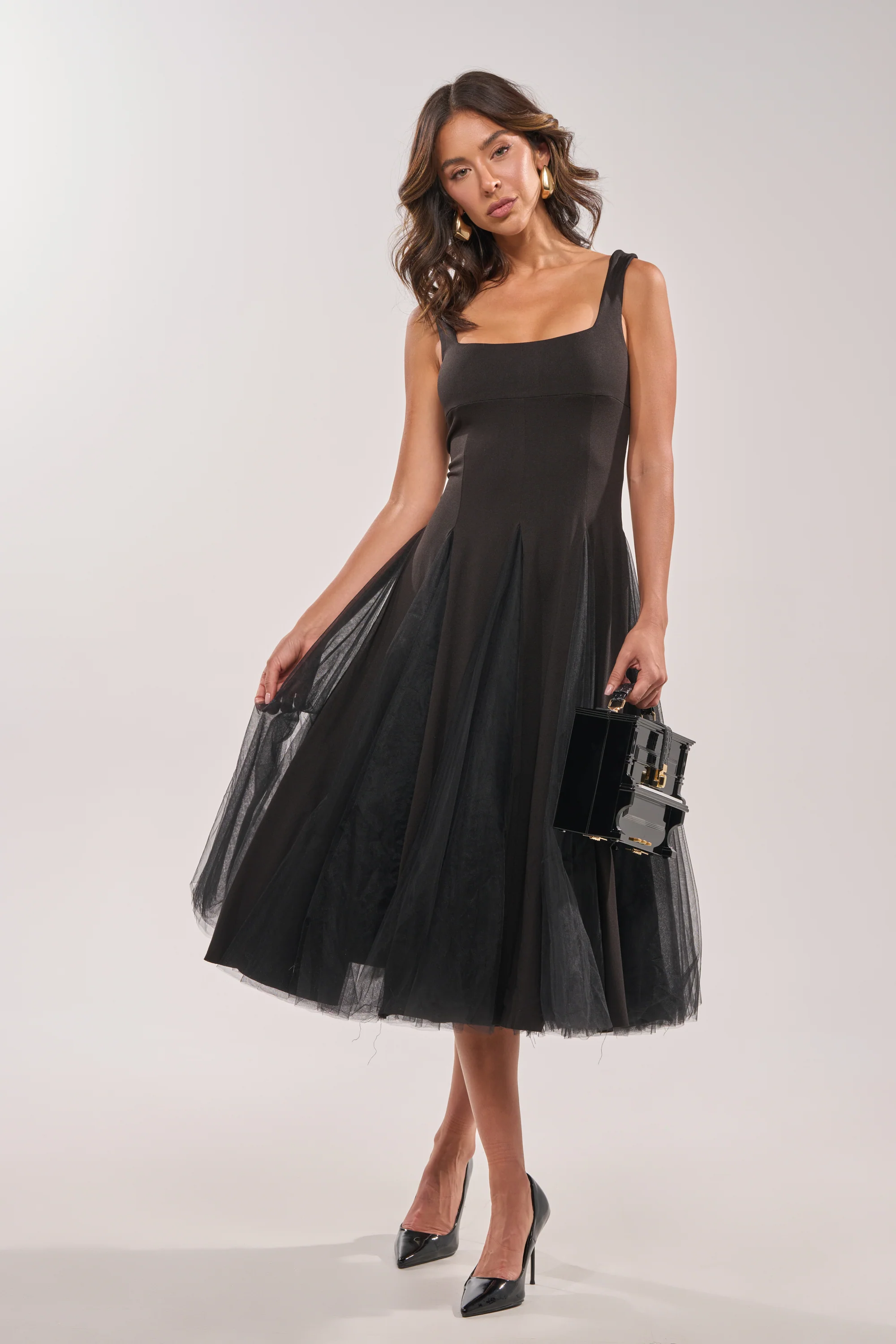 KNOW YOUR WORTH TULLE MIDI DRESS IN BLACK - Image 7