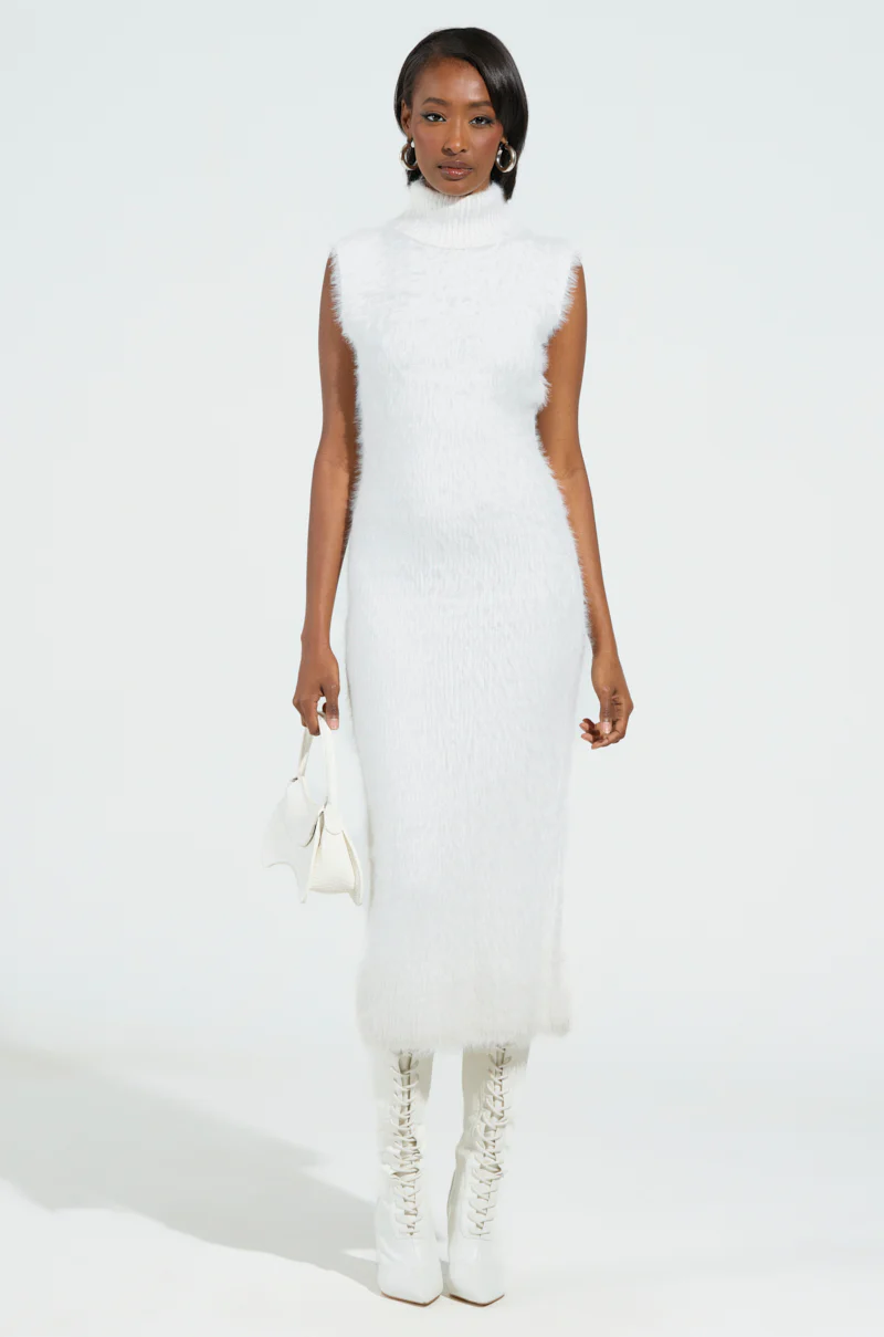 KYLIE FUZZY MIDI DRESS IN WHITE - Image 3