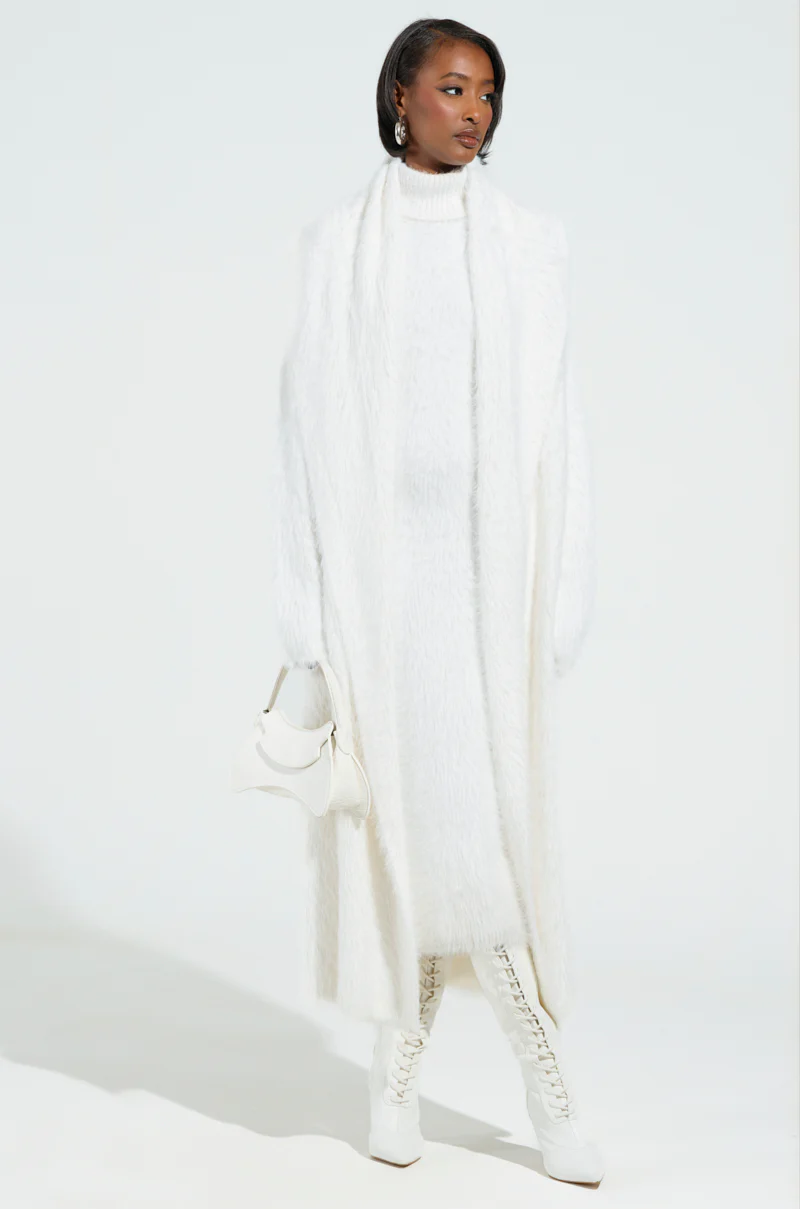 KYLIE FUZZY MIDI DRESS IN WHITE - Image 4