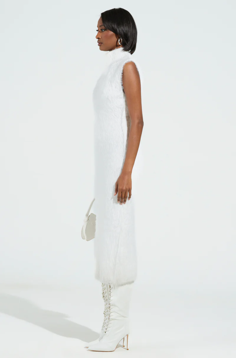 KYLIE FUZZY MIDI DRESS IN WHITE - Image 5