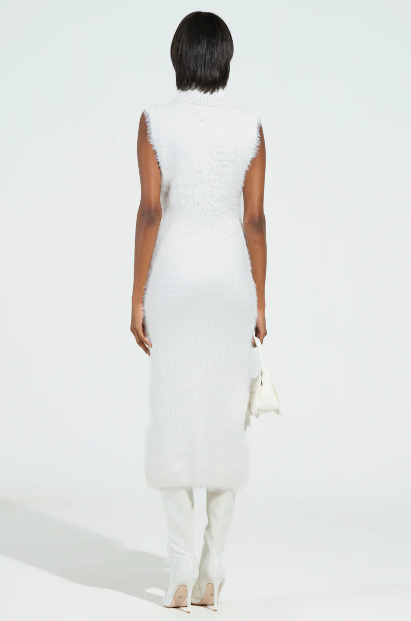 KYLIE FUZZY MIDI DRESS IN WHITE - Image 6