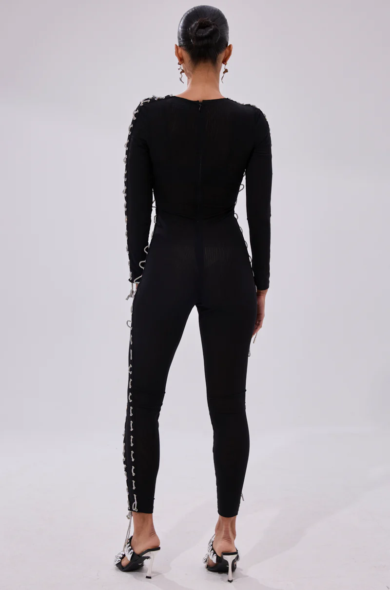 LACE IT UP MESH JUMPSUIT WITH RHINESTONE DETAIL - Image 6