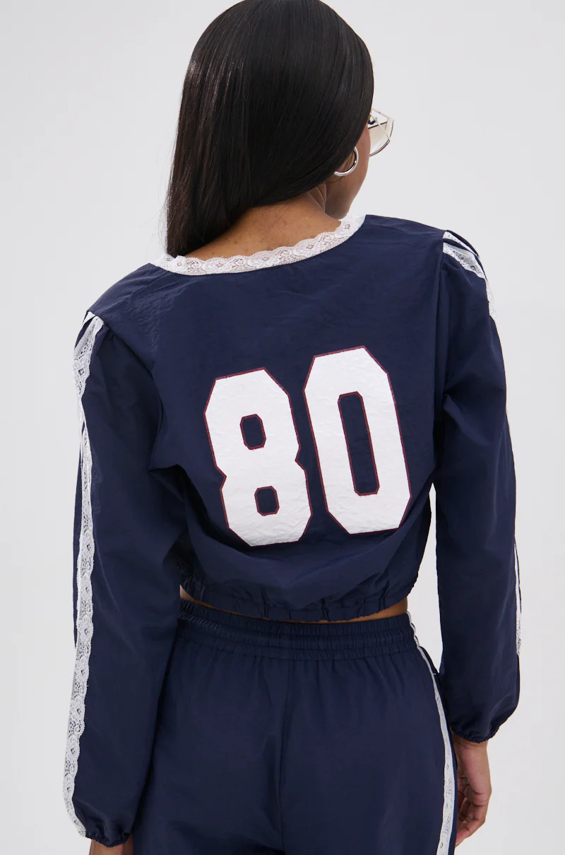 LACE TRIM NYLON CROPPED SWEATSHIRT - Image 5