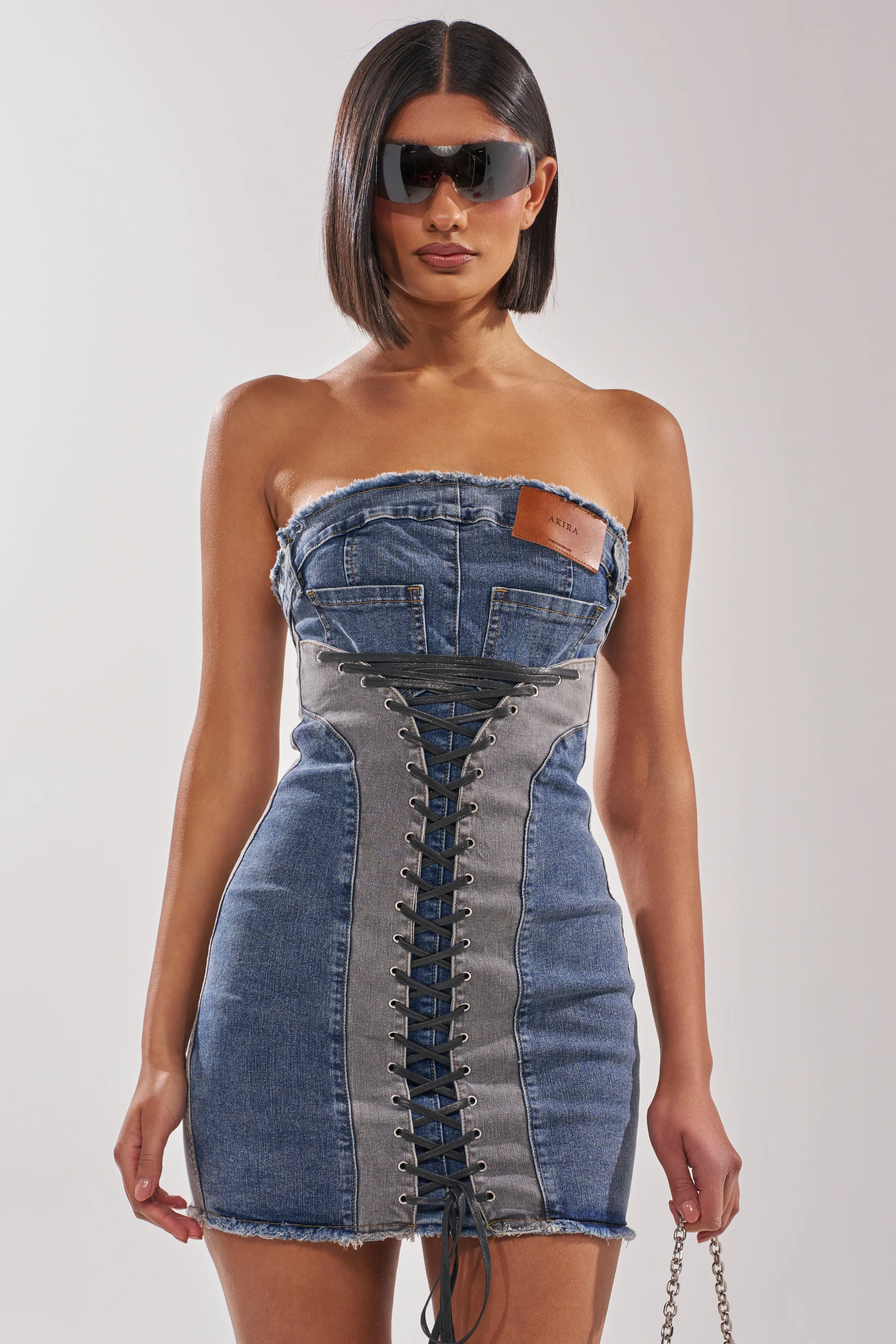 LACED UP MINI DENIM DRESS - Image 2
