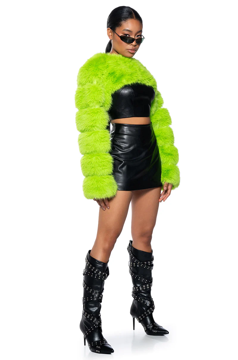LADIES NIGHT ULTRA CROP FAUX FUR JACKET - Image 3