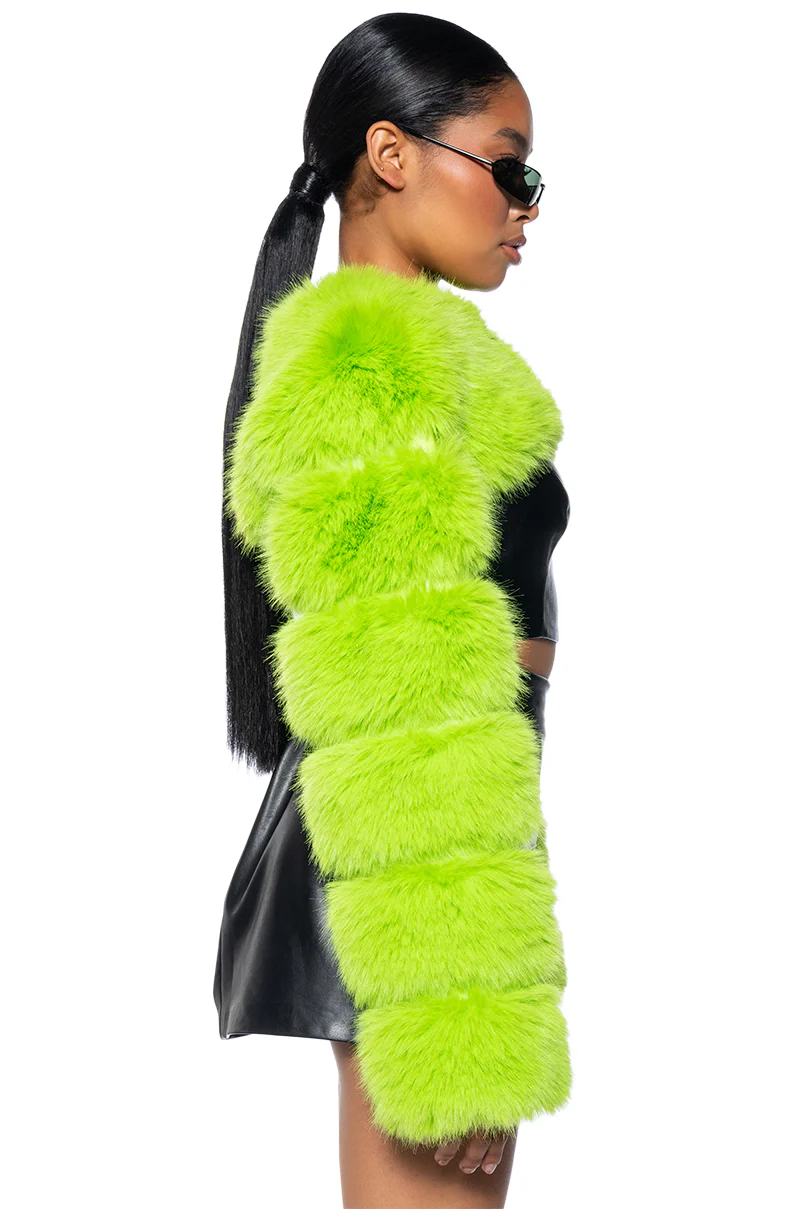 LADIES NIGHT ULTRA CROP FAUX FUR JACKET - Image 4