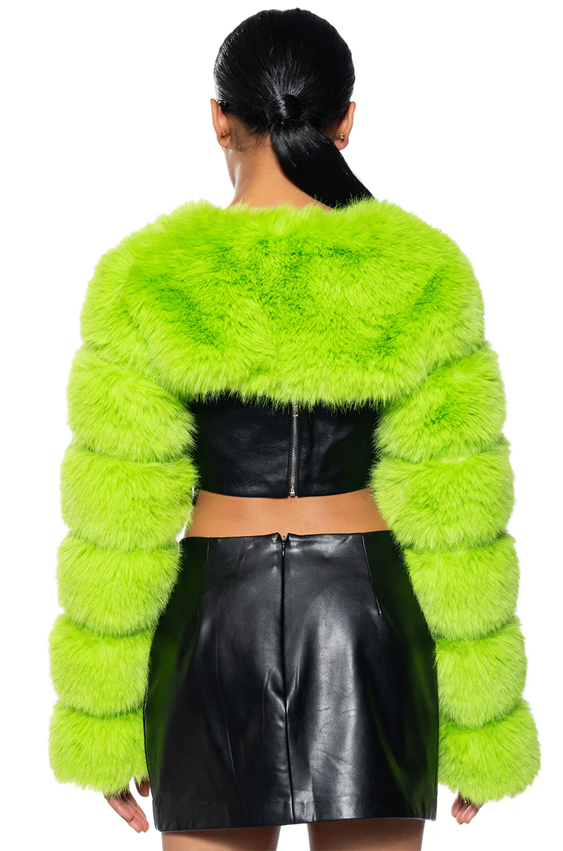 LADIES NIGHT ULTRA CROP FAUX FUR JACKET - Image 5