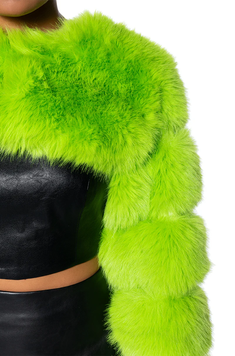 LADIES NIGHT ULTRA CROP FAUX FUR JACKET - Image 7