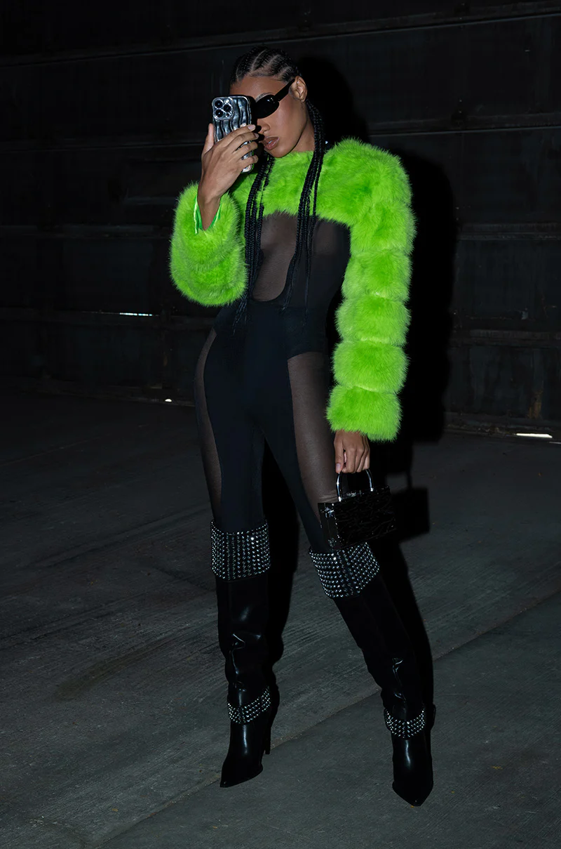 LADIES NIGHT ULTRA CROP FAUX FUR JACKET - Image 8
