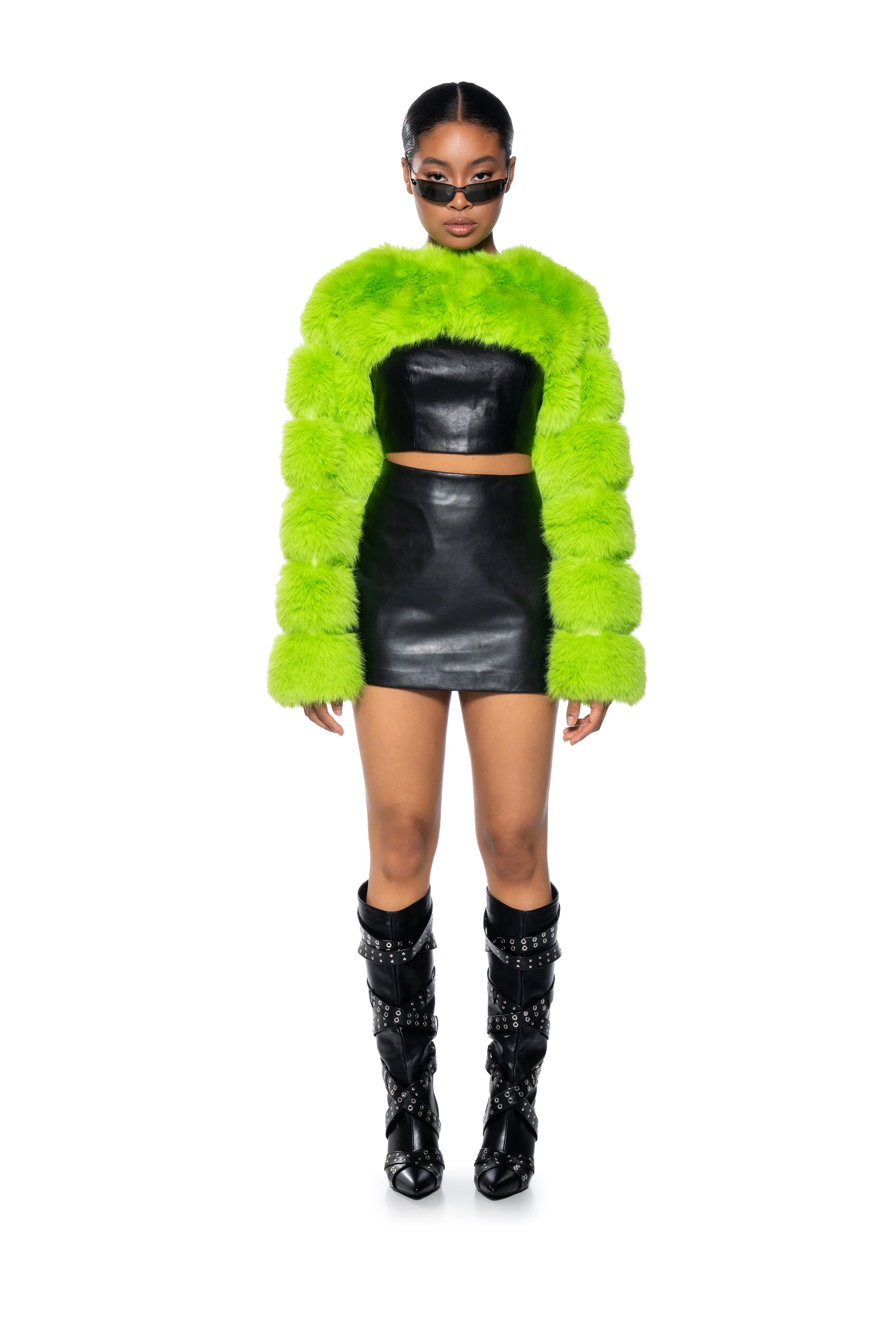LADIES NIGHT ULTRA CROP FAUX FUR JACKET - Image 9